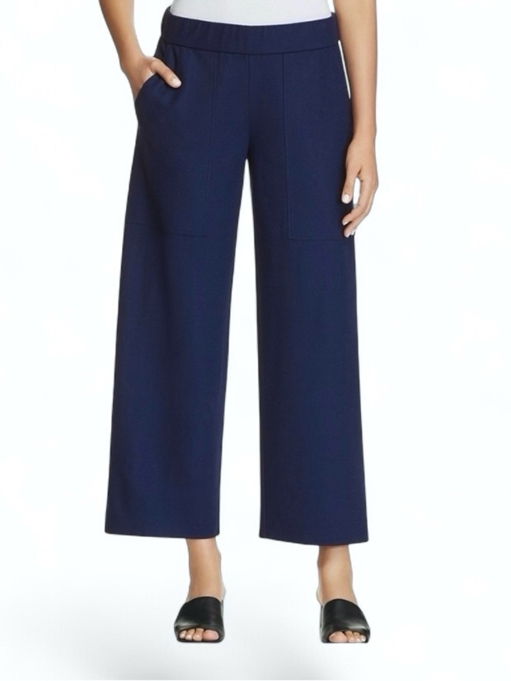 EILEEN FISHER Wide Leg
Cropped Wool Pants Pull On Blue
Office Work Minimalist- M